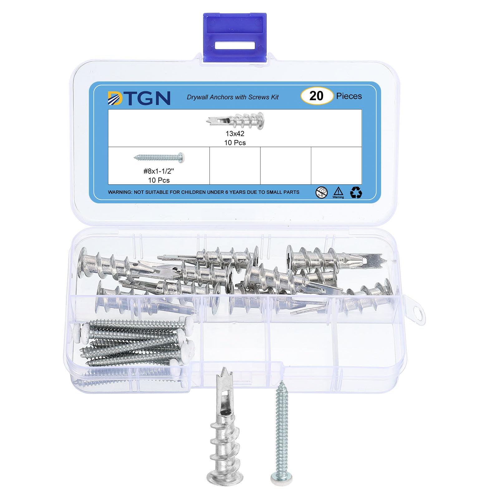 DTGN 13x42mm Self-Drilling Drywall Anchors with Screws Kit, 10 Set, Good for Concrete Tile Cement