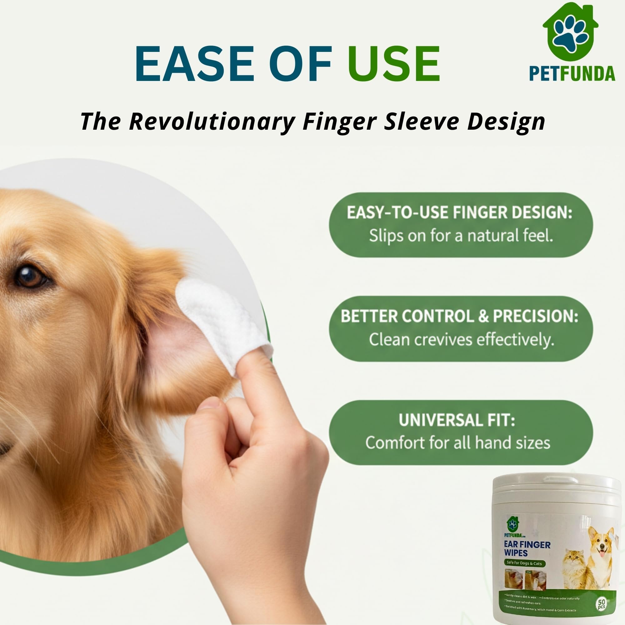 Finger Wipes for Dog & Cat Ears (50 Pcs) – Fits Over Finger for Mess-Free Cleaning – Rosemary & Witch Hazel – Removes Wax, Dirt & Odor – Alcohol-Free, Safe for Puppies & Kittens — Amazon image 4