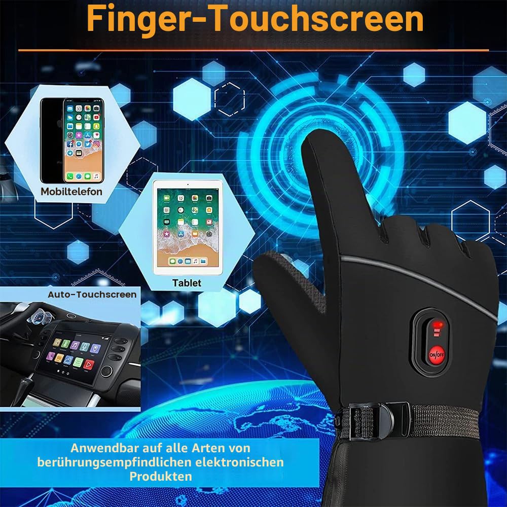 Beheizbare Handschuhe Damen Herren,7.4V 4000 mAh Akku USB Beheizte Handschuhe, 3 Heizstufen,Touchscreen Beheizbare Motorradhandschuhe,fur kifahren,Wandern,Radfahren,Motorradfahren