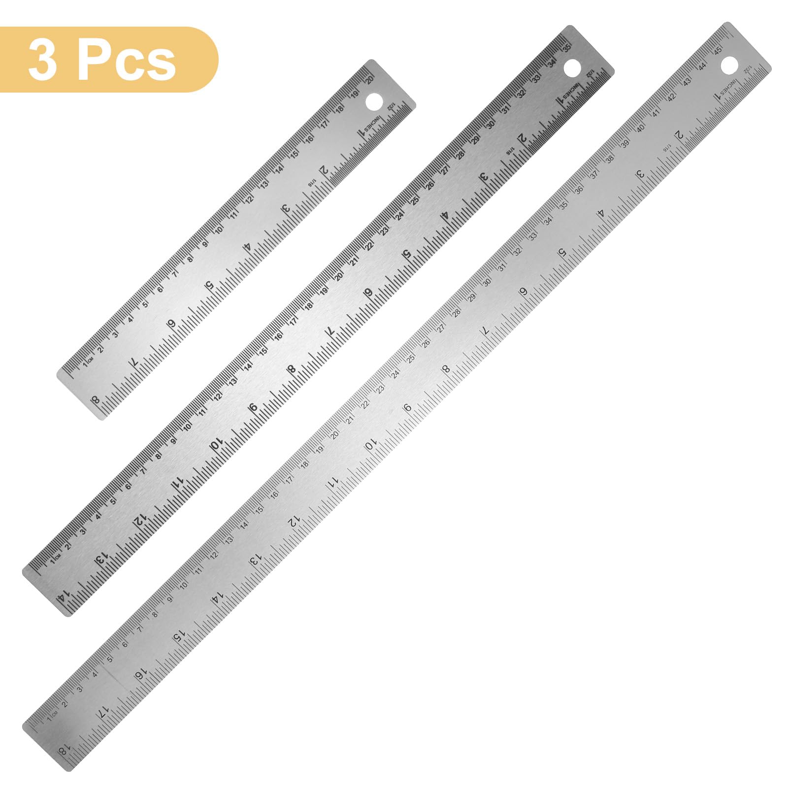 QUARKZMAN 3Pcs Righello In Acciaio Inossidabile 20/35/45cm Bordi Dritti | Righello Metrico In Pollici, Per Strumenti Da Disegno Ingegneria Ufficio Liceo Casa, Con Fondo In Sughero Antiscivolo