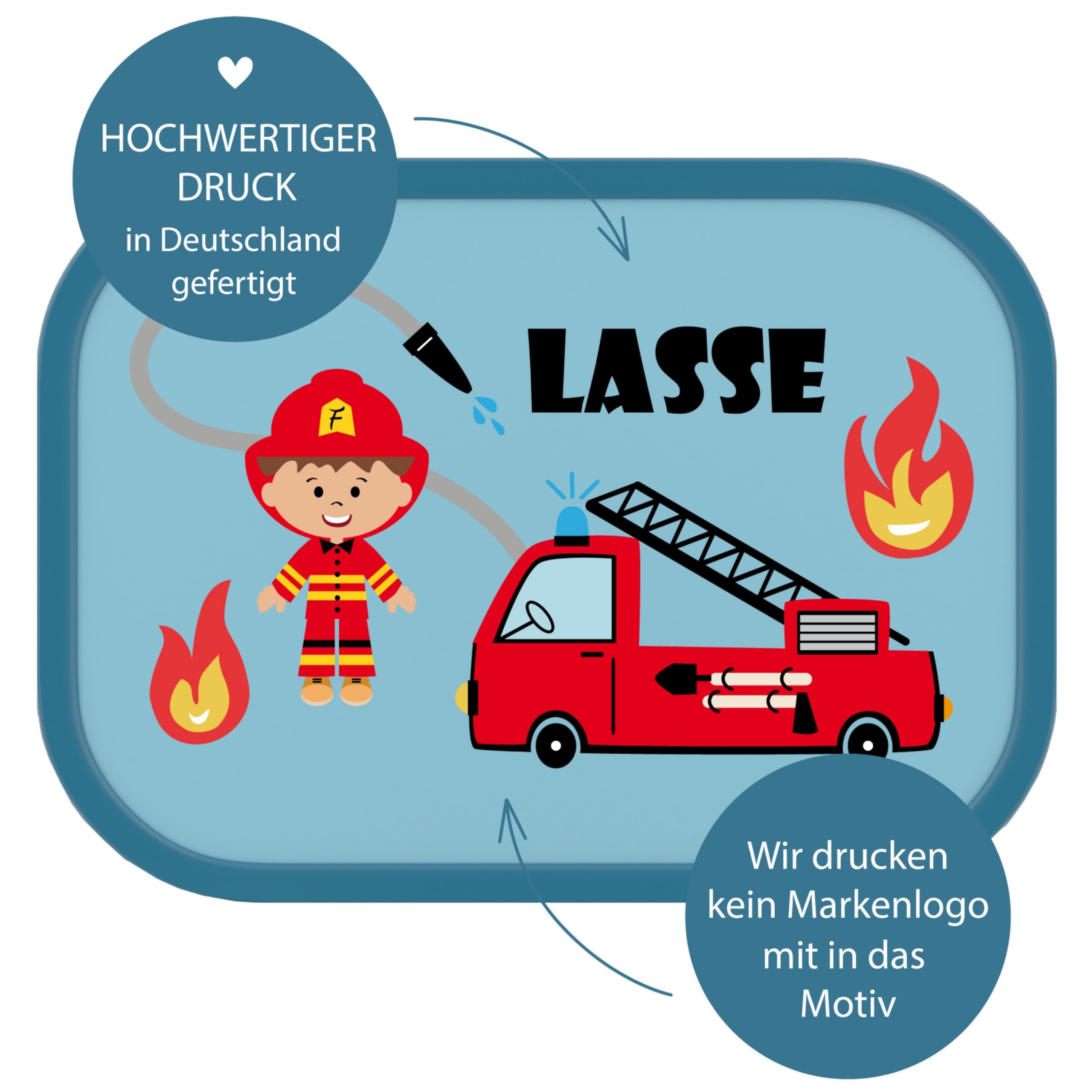 4youDesign | Blaue Brotdose mit Fächern & Trinkflasche -Feuerwehr- personalisiert mit Namen I Campus mit Bento-Box & Gabel Jungen & Mädchen (Cool Blue)