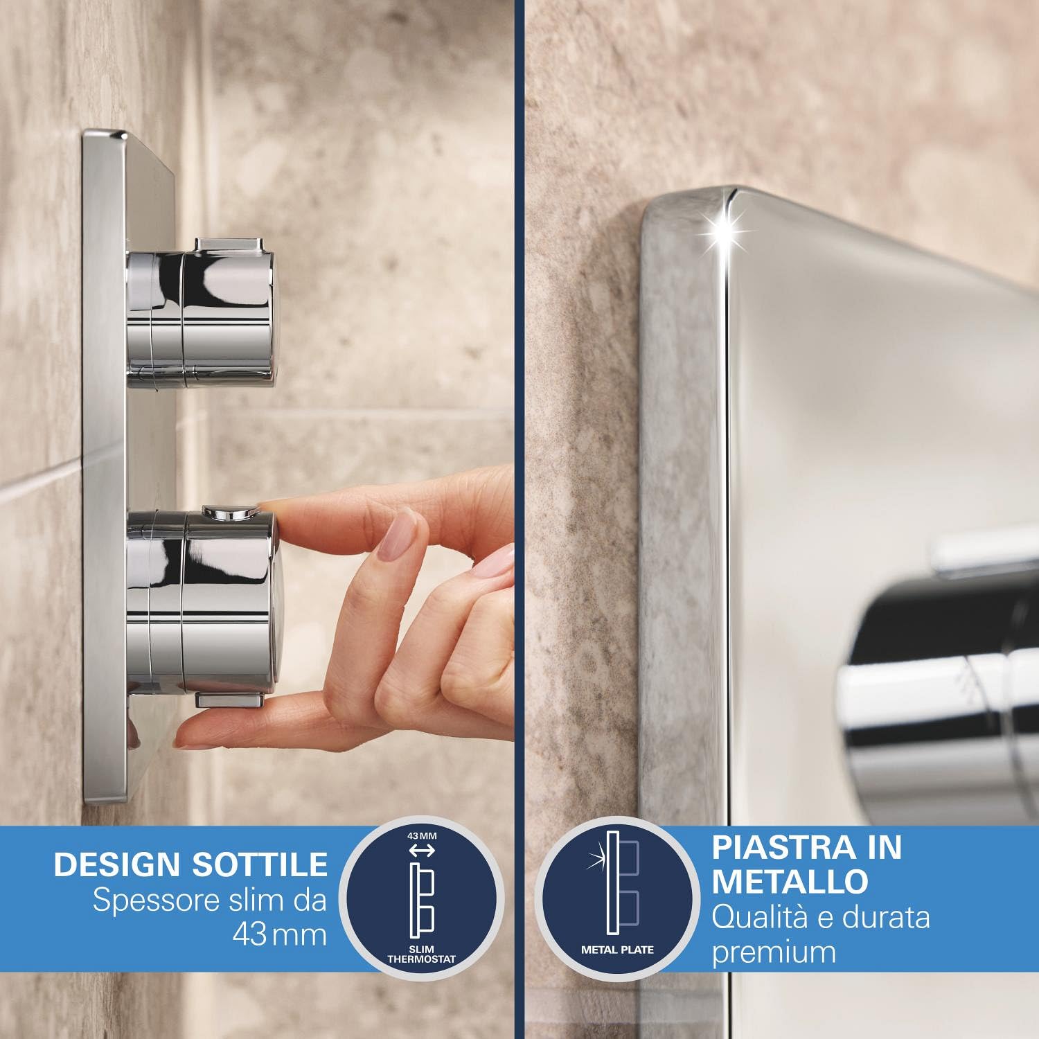 GROHE Precision Sistema Doccia da Incasso, Termostato 2 Vie, Soffione Vitalio Comfort 250, Manopola Doccetta 2 Getti, TurboStat, SafeStop, Cromo, 34882000