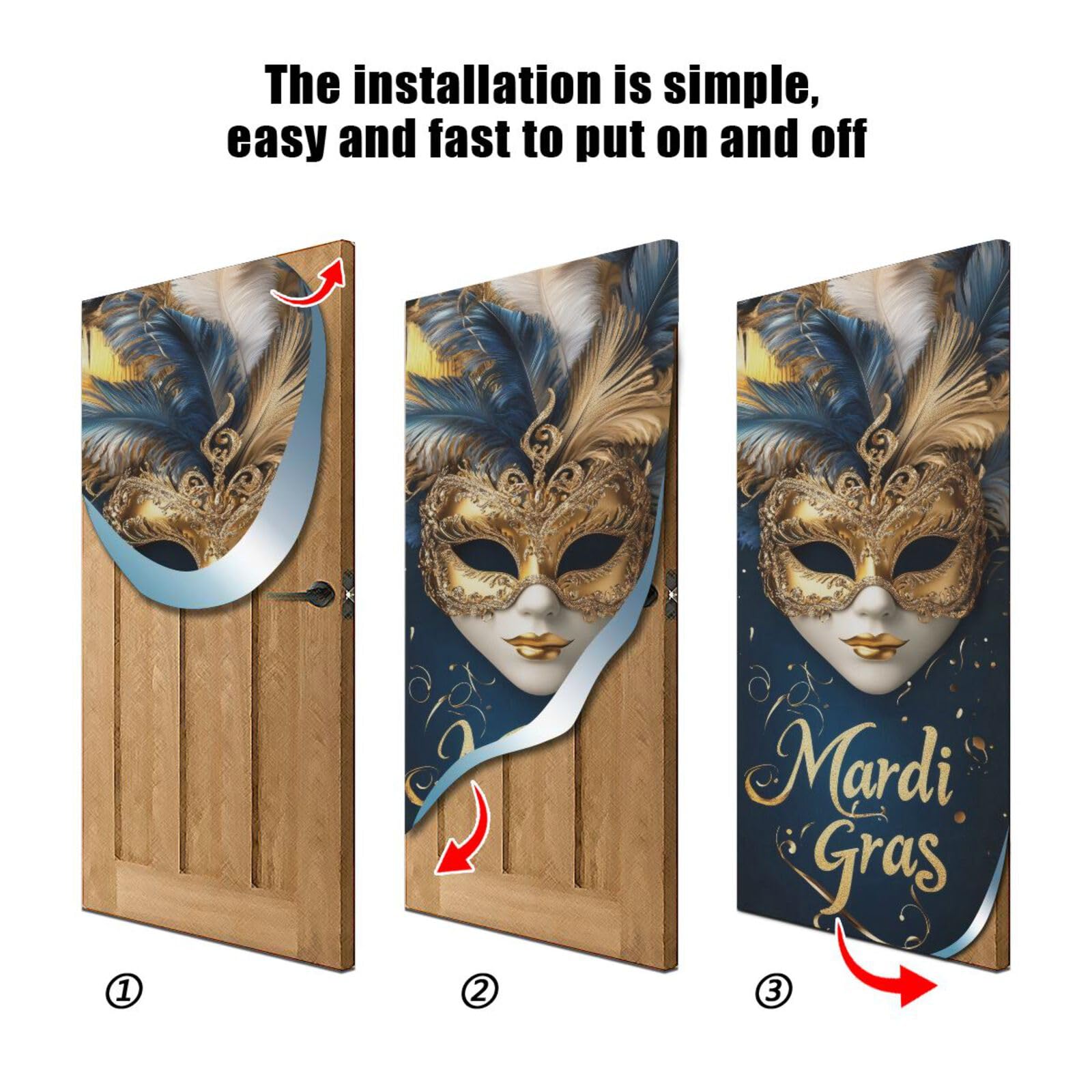 FLildon Mardi Gras Theme Mask Door Cover Decoration, Party Accessory Porch Decor for Festive Ornament Room Door Covers 32 x 79 Inch