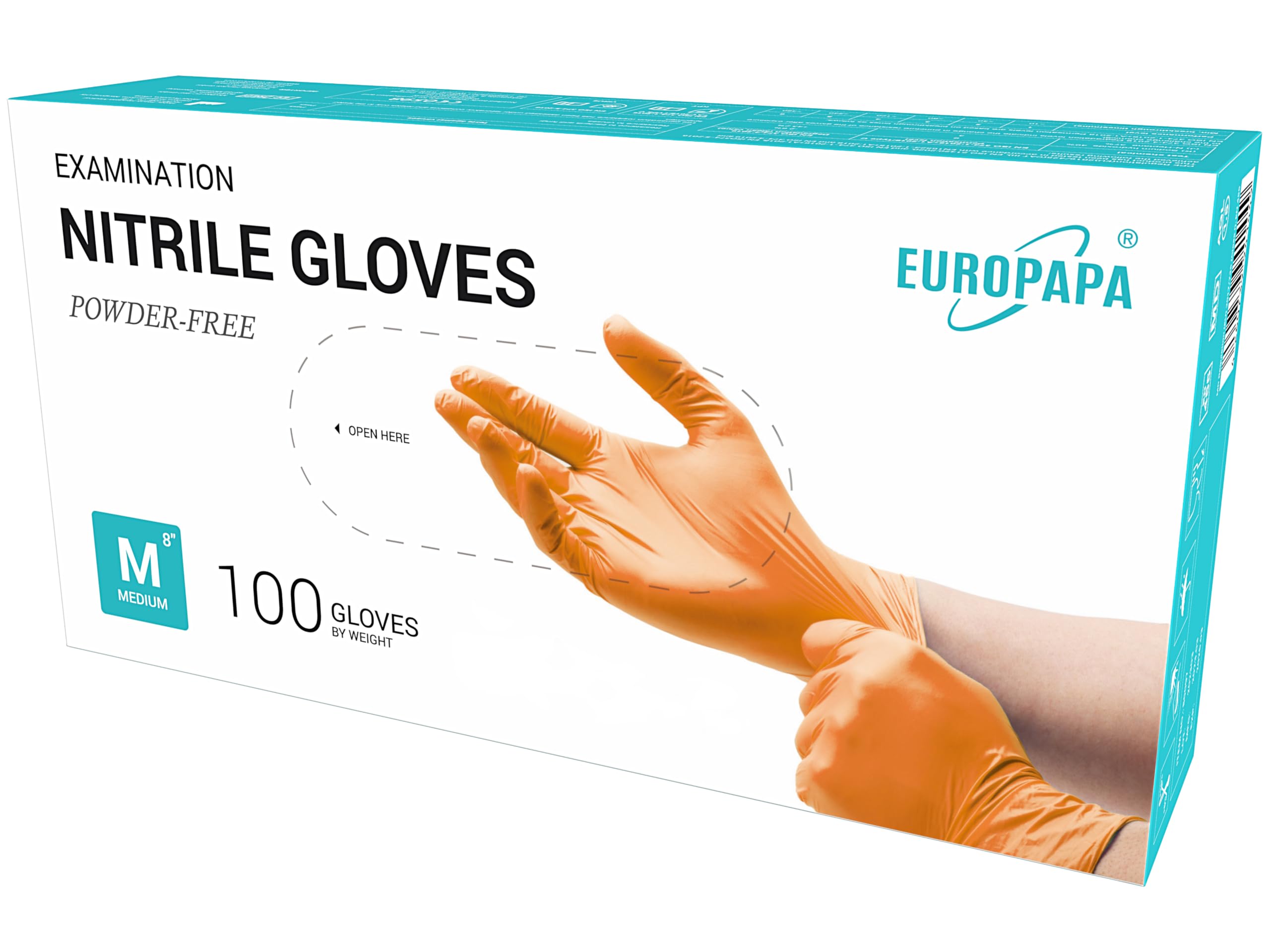EUROPAPA® 100x Nitrilhandschuhe Box Einweghandschuhe, Einmalhandschuhe, Untersuchungshandschuhe, Nitril Handschuhe, puderfrei, ohne Latex, unsteril, latexfrei, disposible gloves (M, Orange)