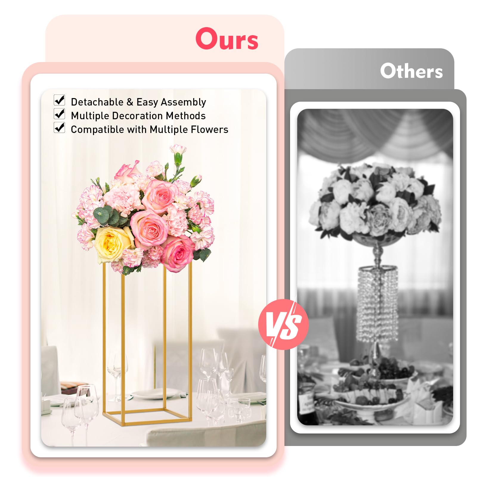 Juego de 4 soportes de metal para flores, altura dorada, para mesas de boda, decoración del hogar, 40-100 cm