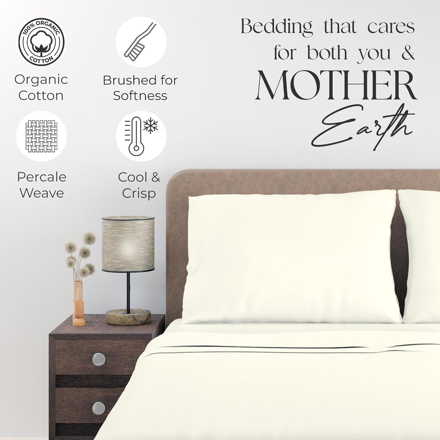 Light Ivory Organic 100% Cotton Full Bed Sheets – Ultra Light, Breathable, Cool & Crisp – Wicks Away Moisture, Deep Pocket, Fully Elasticized – 4 Piece Sheet Set, Fits up to 18” Mattress