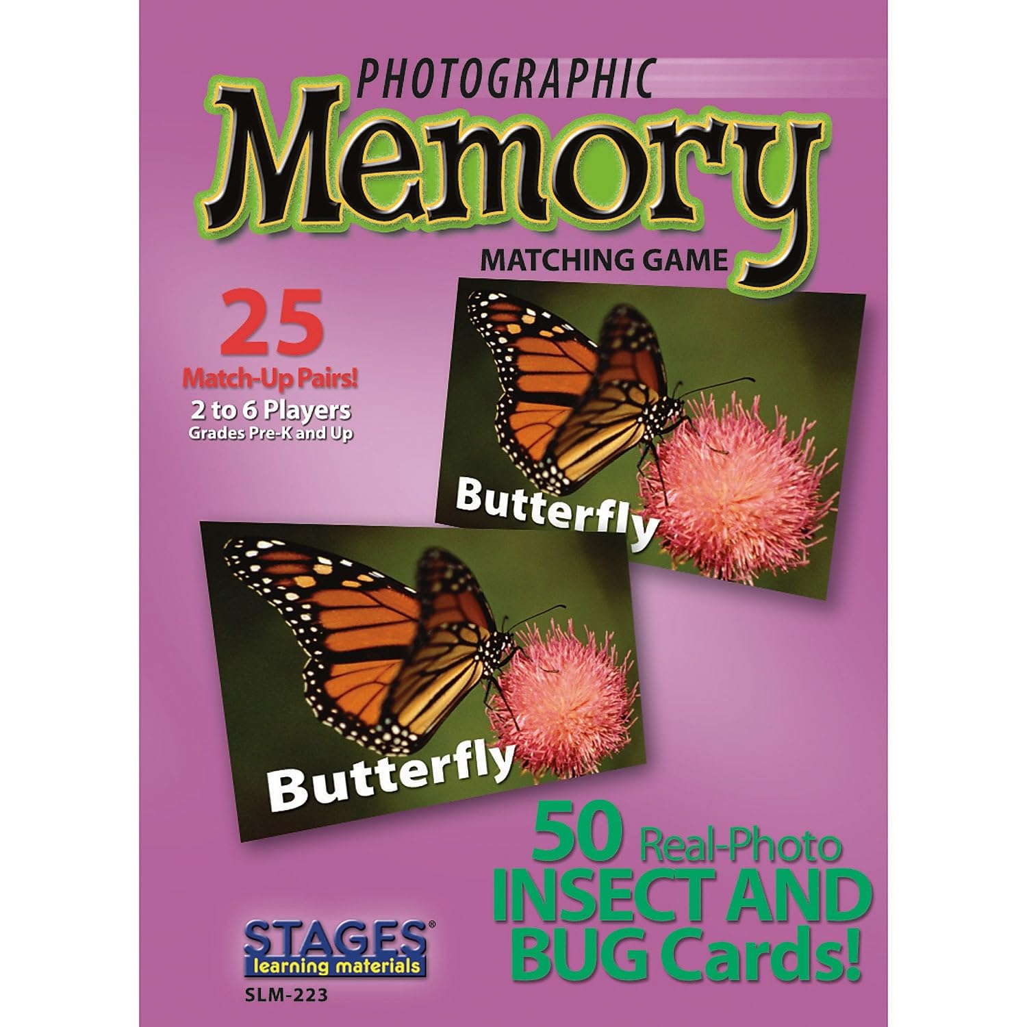Stages Learning Materials Picture Memory Insects and Bugs Card Game Real Photo Concentration Game for Home, Family, Preschool & Kindergarten Education, multicolor, size 5 x 3 in (SLM223)