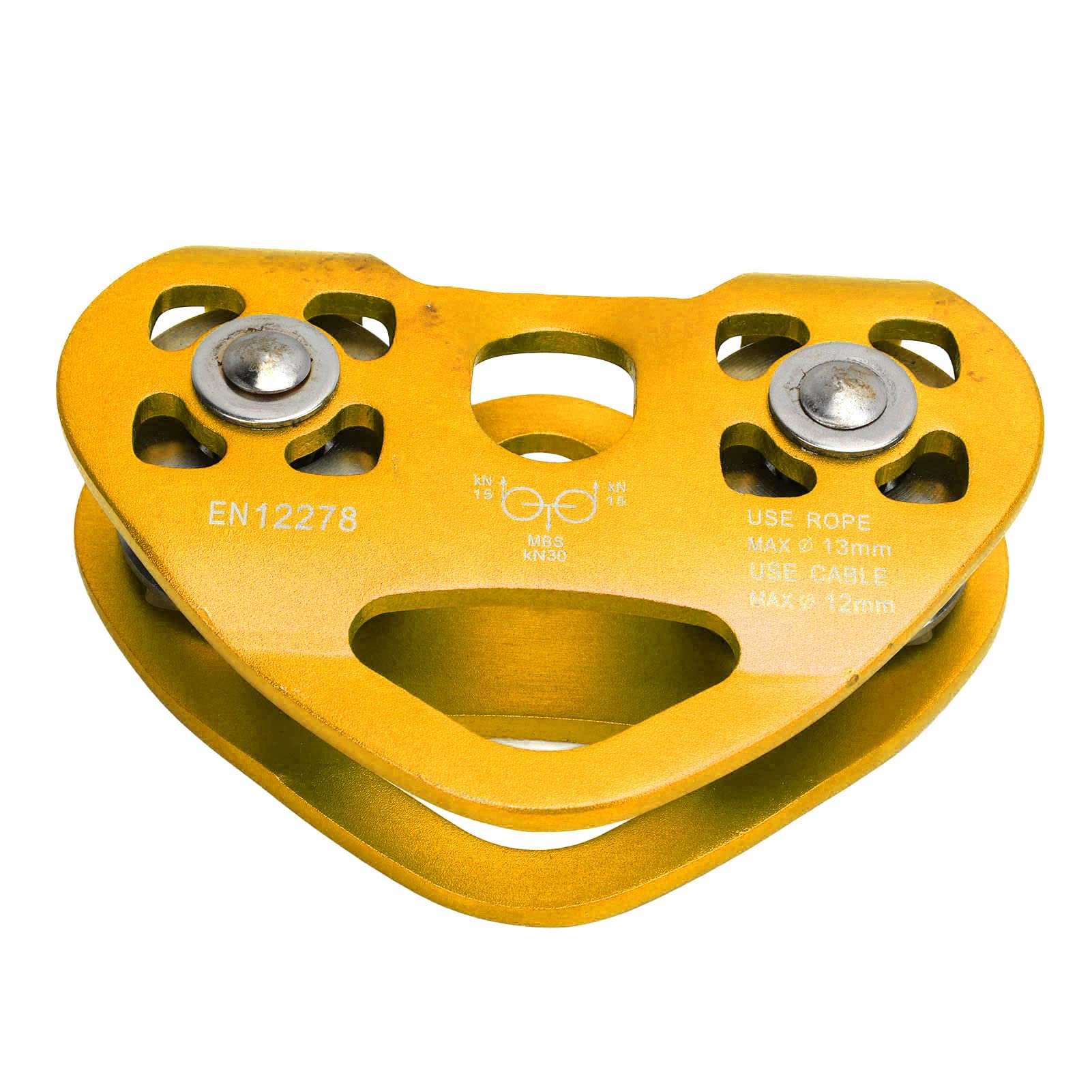 Double Pulley Block, Zip Line Pulley with High Strength Aluminum Alloy Cable Pulley Kit for Climbing (Gold)