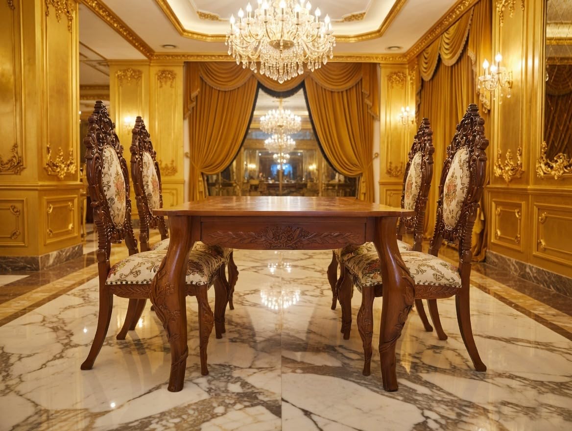Solid Wood Royal Dining Table and 4 Chairs, Maharaja Chair, Dining Chair, Upholstered Seat, Living Room, Luxury, Stylish, Comfort, Home, Office, Restaurant, Hotel-image-27