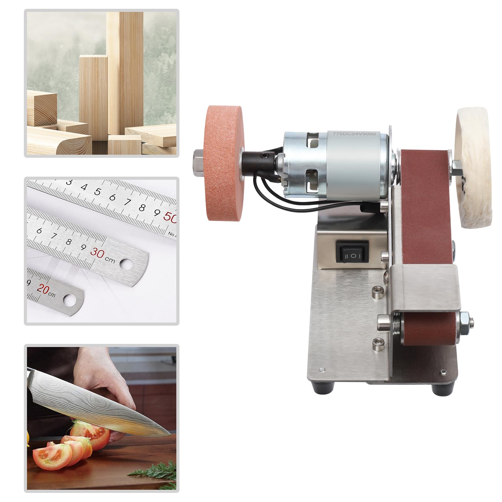Mini lijadora de banda y mini pulidora eléctrica, pulidora y pulidora, taller y bricolaje, nivel 7, ajustable para metal, madera y plástico, incluye baños de lijado y disco de lijado