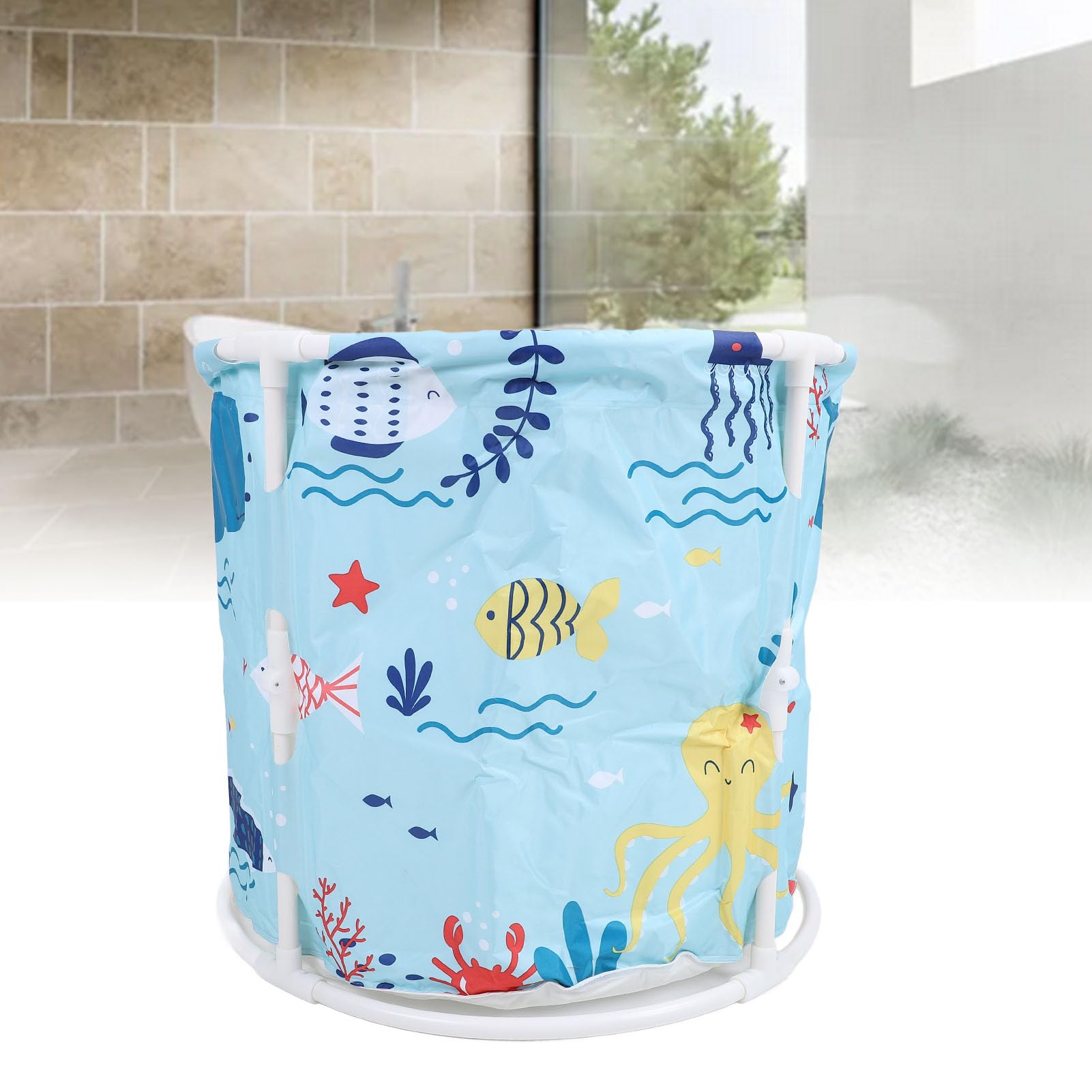 Vasca idromassaggio portatile pieghevole per bambini adulti, vasca da bagno in PVC e durevole con barile fredde per piccoli spazi (blu)