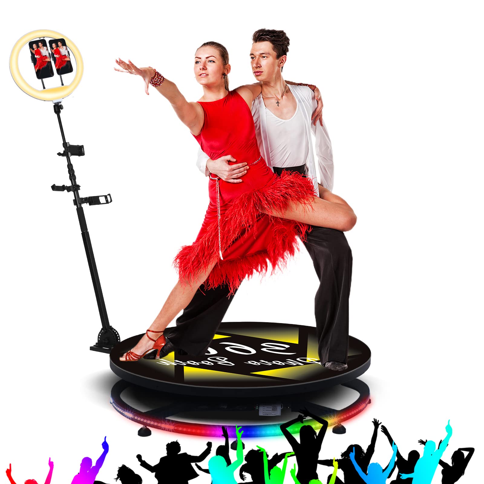 MWE 360 Photo Booth Machine with Extra Batteries+Photography Lights Remote Control Automatic 360 Spin Camera Booth (22.4in)