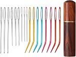 17pcs Large Eye Sewing Needles Kit, Include Curved Tapestry Needle & Straight Blunt Needle Sharp Large-Eye Hand Knitting Needles with Wooden Case for Crochet Projects
