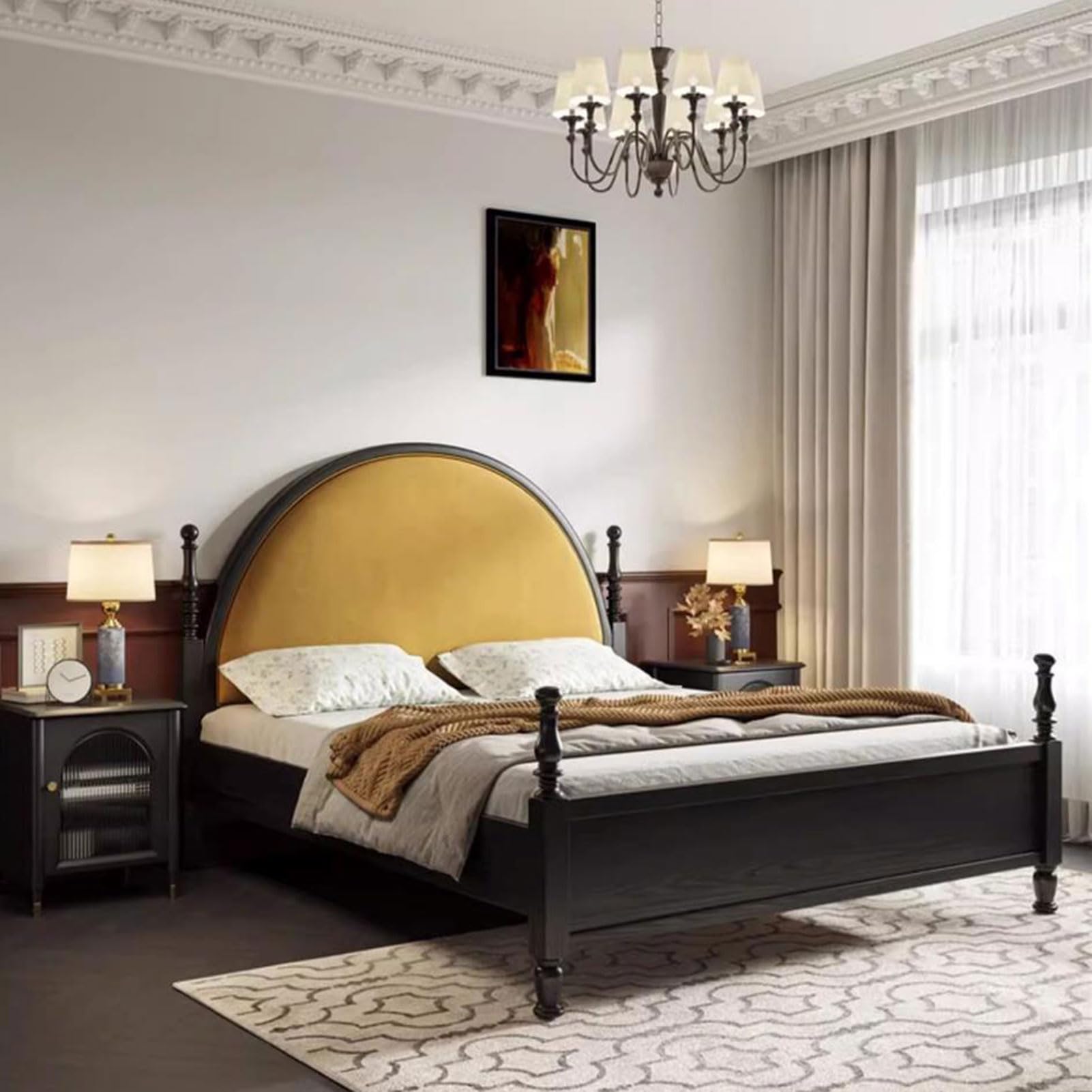 King Size Genuine Leather Wood Bed Upholstered Platform Bed Frame with Headboard and Storage Drawers Strong Wooden Slat