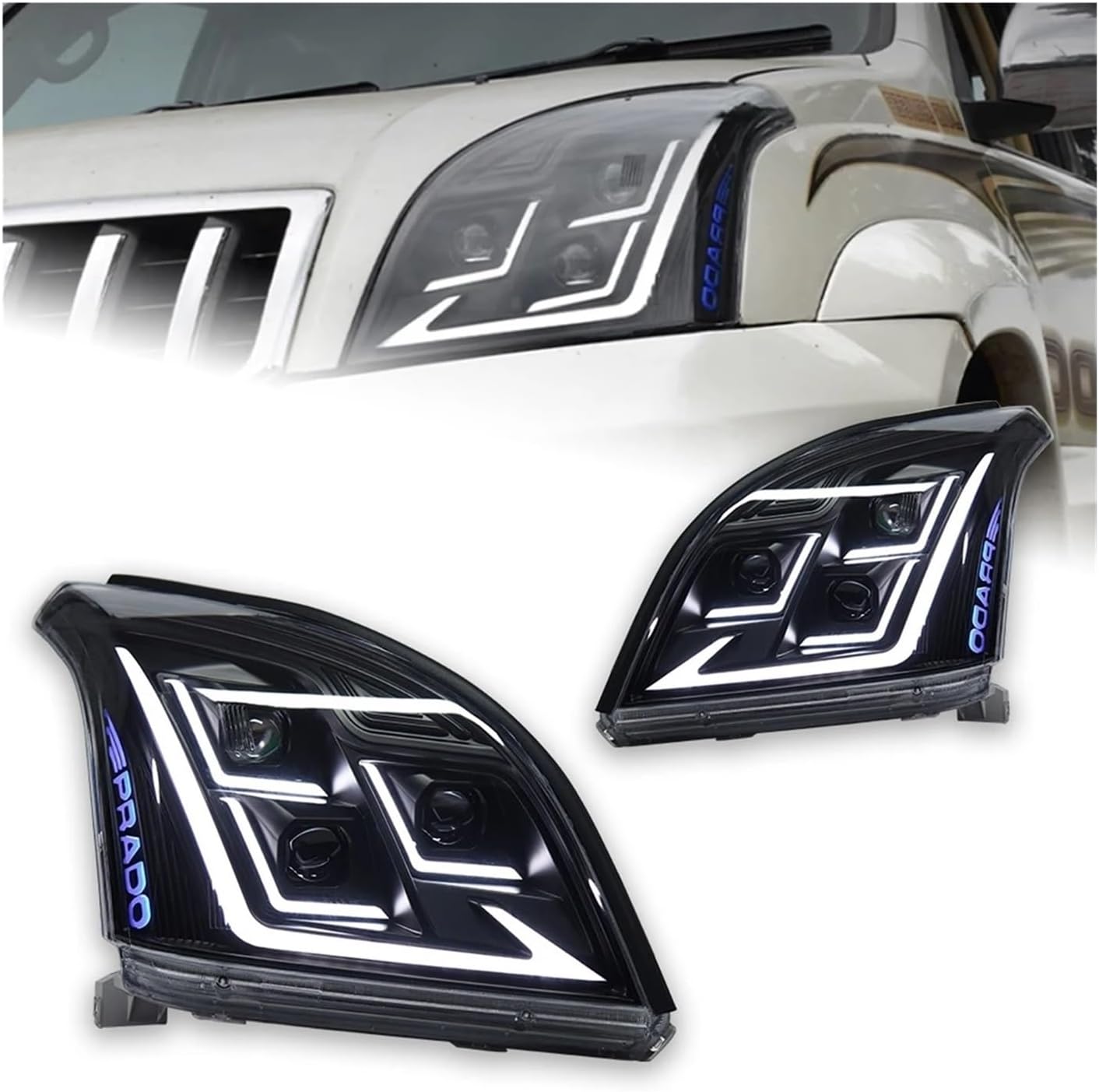 Automobile Styling Head Lamp Compatible For Prado LED Headlight Projector 3 Lens 03-09 Front Drl Signal Automotive Accessories