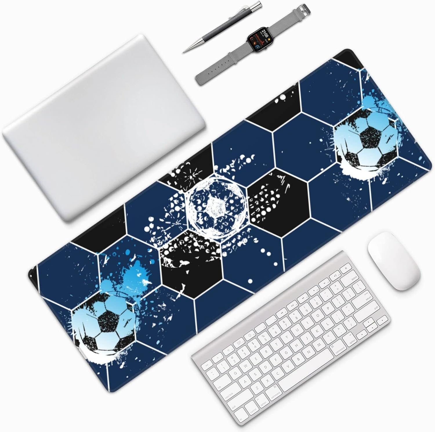 Famame Laptop Mouse Pad Abstract Grunge Soccer Ball Pattern Desk Mat with Stitched Edges 31.5X 11.8 inch Non-Slip Large Keyboard Rubber Writing Table Mat for Office Home - Image 2
