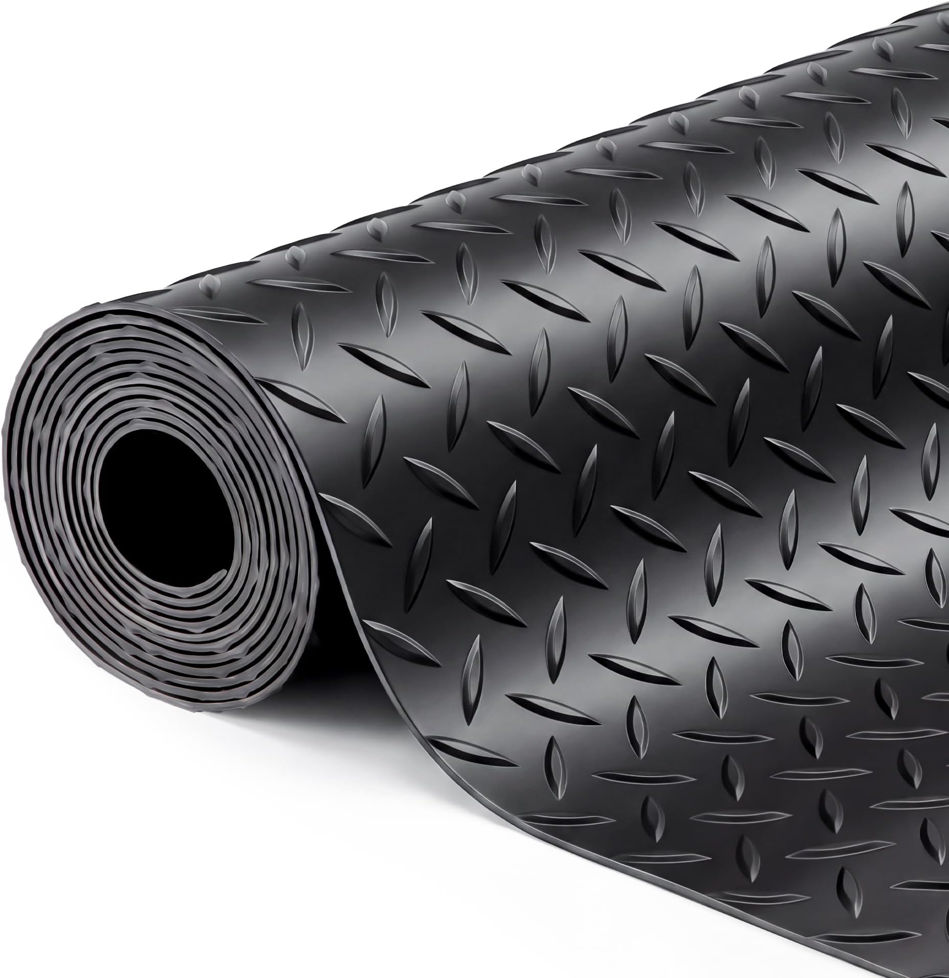 SEAL 5 x 8 FT Premium Garage Floor Mat, Solid 2.8mm Thick Lay-Flat Black Commercial Grade Heavy Duty Parking Mat for Golf Cart, Workbench, ATV, Water/Stain Resistant Runner (Embossed Diamond Plate)