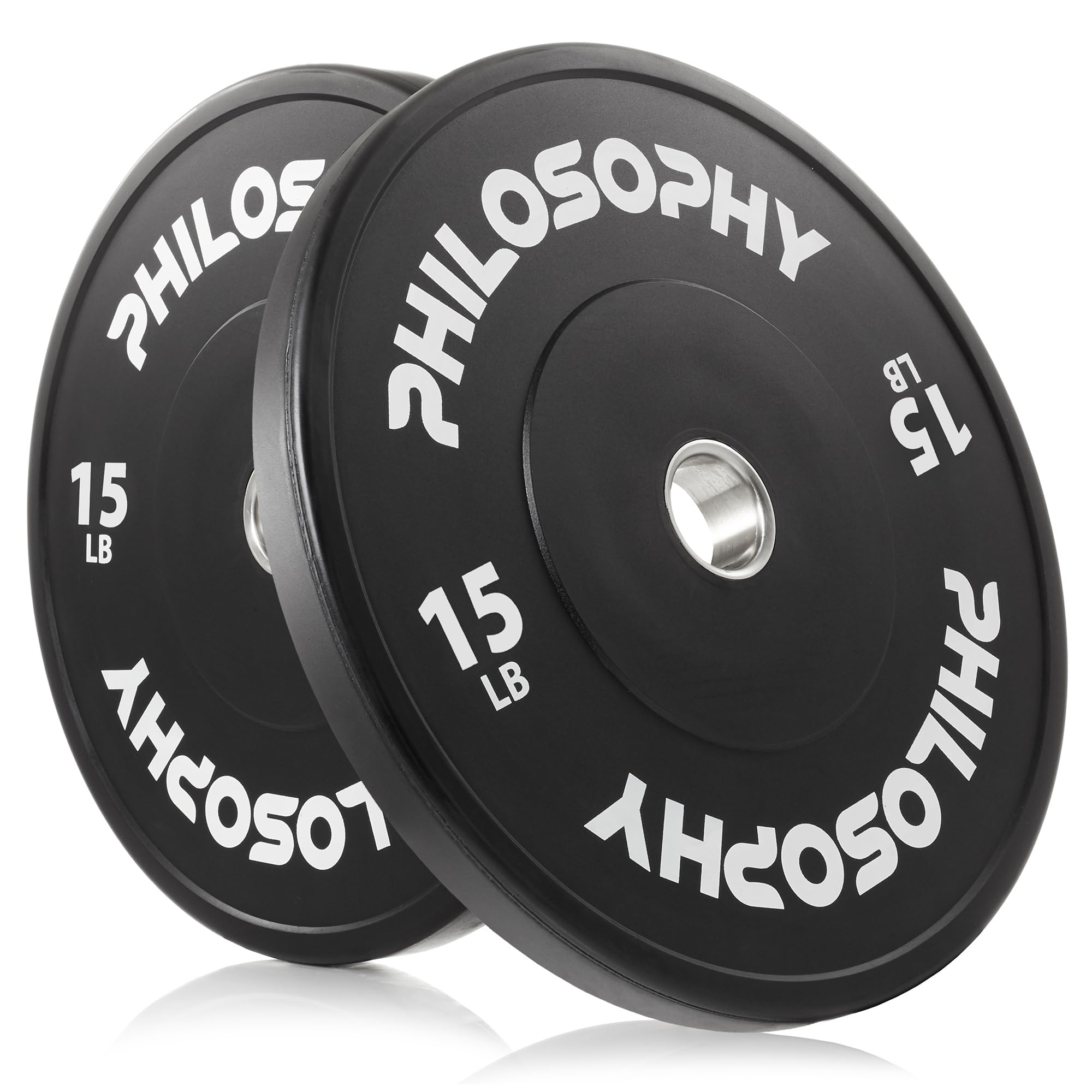 Philosophy Gym Olympic 2-Inch Rubber Bumper Plate - 15 LB, Black, Set of 2 Plates