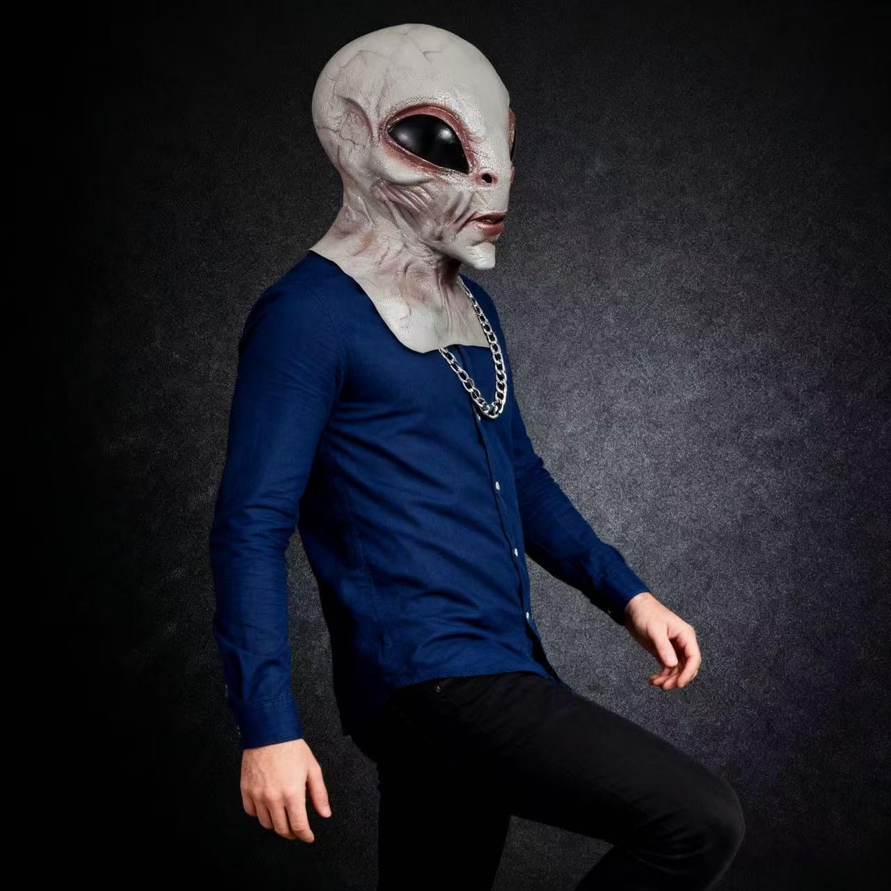 Alien Mask UFO Headgear Halloween Latex Terror Head Mask Costume for Costume Party Masquerade Props - Light Grey