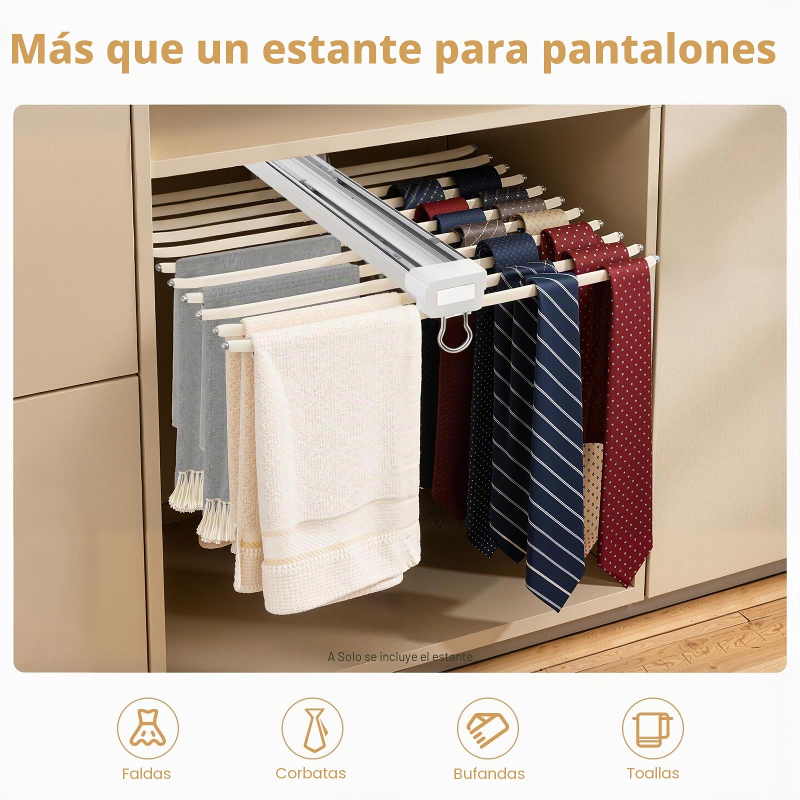 Perchas para 22 Pantalones, Pantalonero Extraible para Armario, Antideslizante, Barra Extensible para Colgar Ropa, Organizador Perchero para Toalla Sostén Falda Jean Bufandas, Beige