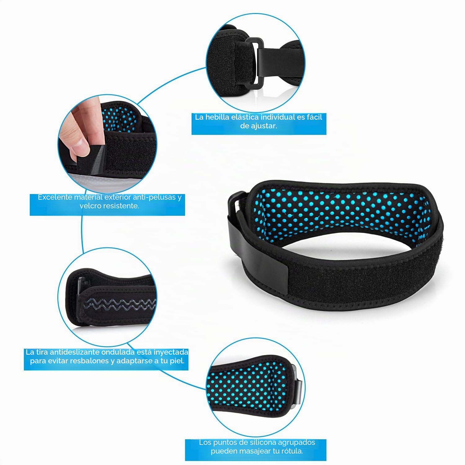 AGPTEK 2 Rodillera Rotuliana, Correa Tendinitis Rotuliana Ajustable | Alivio de Tendinitis, Estabilización de Rótula, Soporte Ajustable para Tenis, Correr, Saltar, Béisbol y Escalada, Unisex