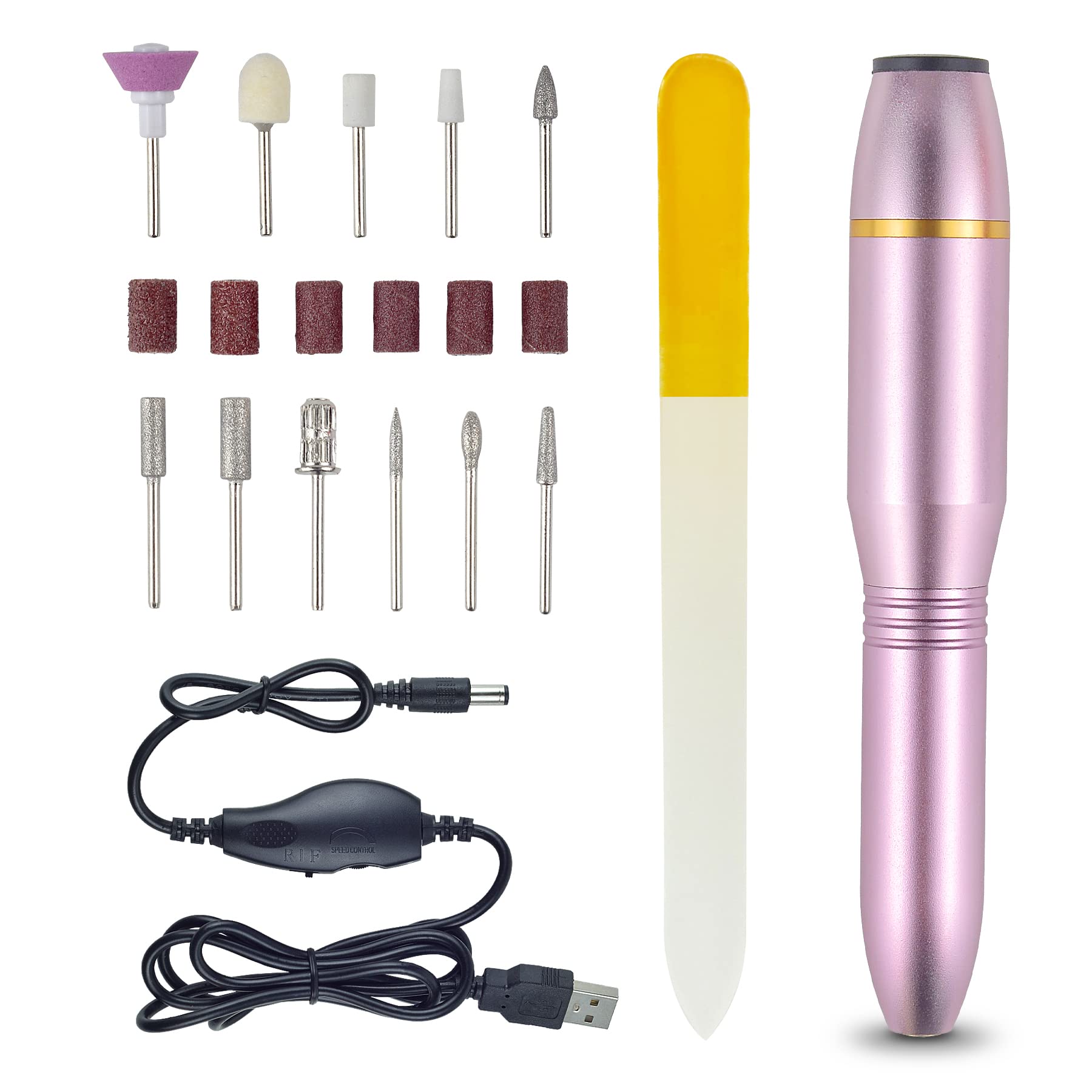 SAILESI Electric Nail Drill Machine, Portable USB Manicure Pedicure Drills, Polishing Shape Tools, Electrical Nail File Kit for Gel Nails, Acrylic Nail Tools, Nail Removing, for Home and Salon