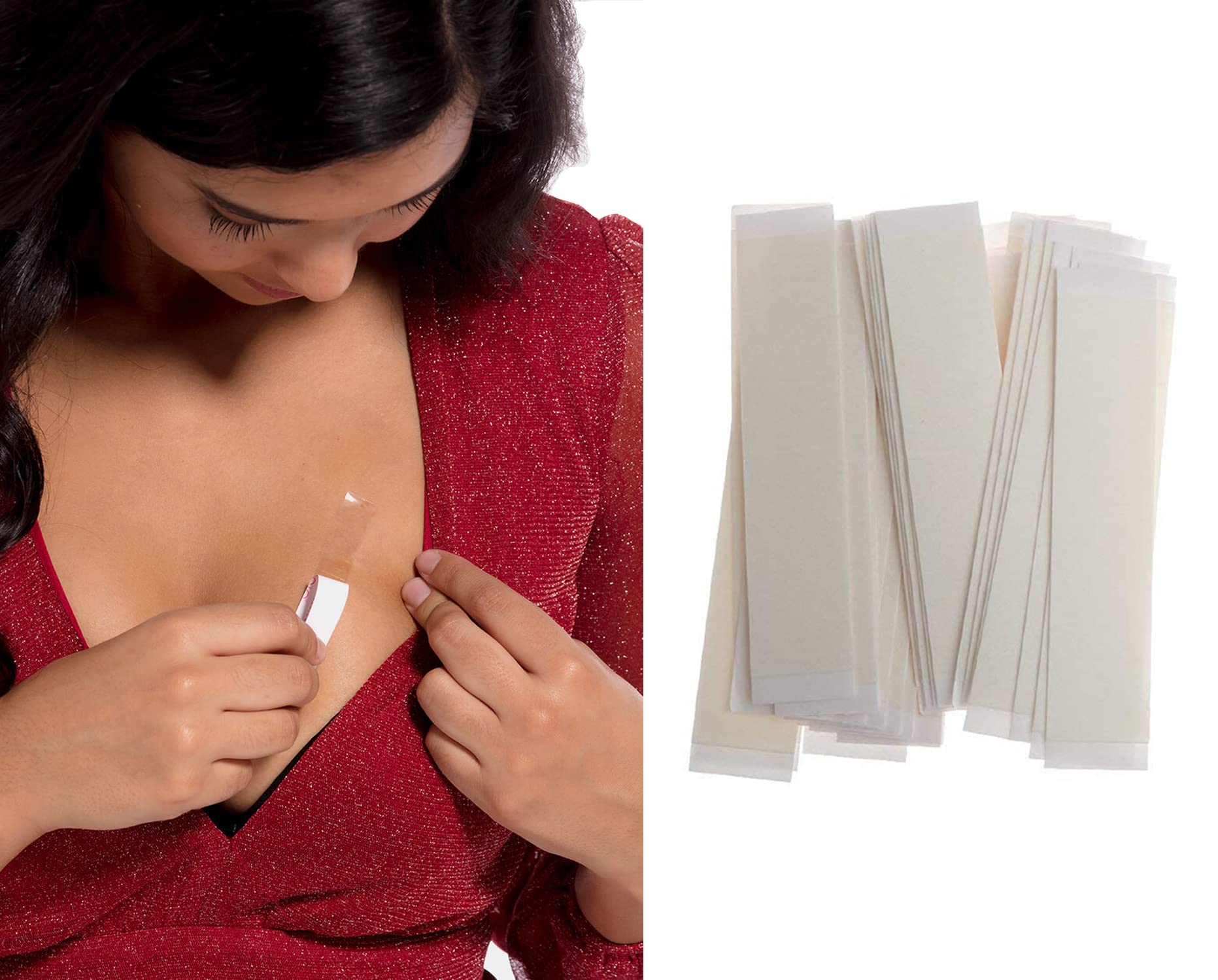 FIMALIADouble Sided Tape for Clothes Bra Stickers One-off Body Skin Tape,Invisible Clear Bra Clothing Tape Strips 15x85mm (Fabric & Skin Friendly)(36,72,108 & 144 Pc)