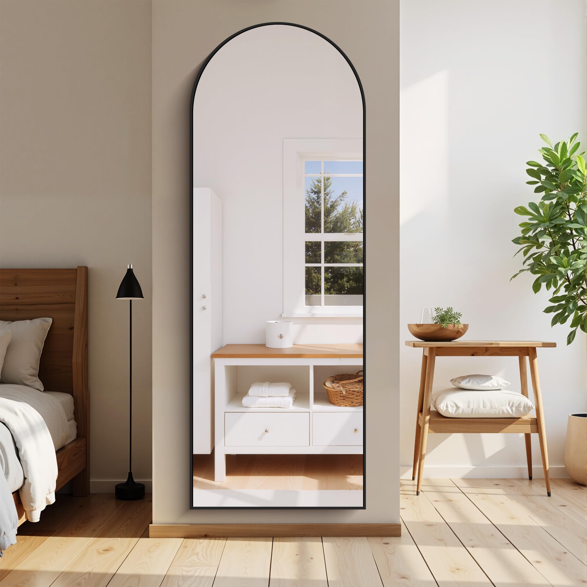 WOLIBEER Großer Ganzkörperspiegel 179x65 cm XXL Standspiegel und Wandspiegel mit Schwarzem Aluminiumrahmen Sicherer Stabiler Deko-Spiegel für Wohnzimmer Schlafzimmer Flur Schmink