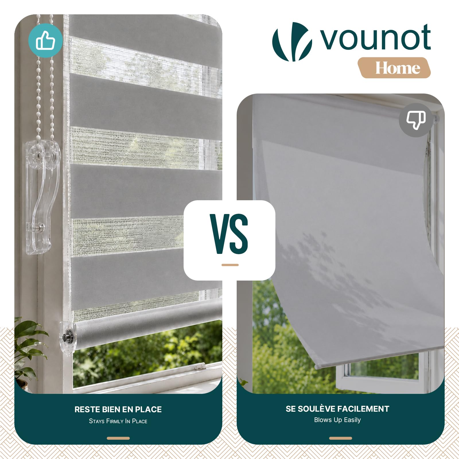 VOUNOT 2er Set Doppelrollo klemmfix ohne Bohren, Duo Rollo Klemmrollo für Fenster und Tür, lichtdurchlässig & verdunkelnd Fensterrollo, 90x150cm, Grau