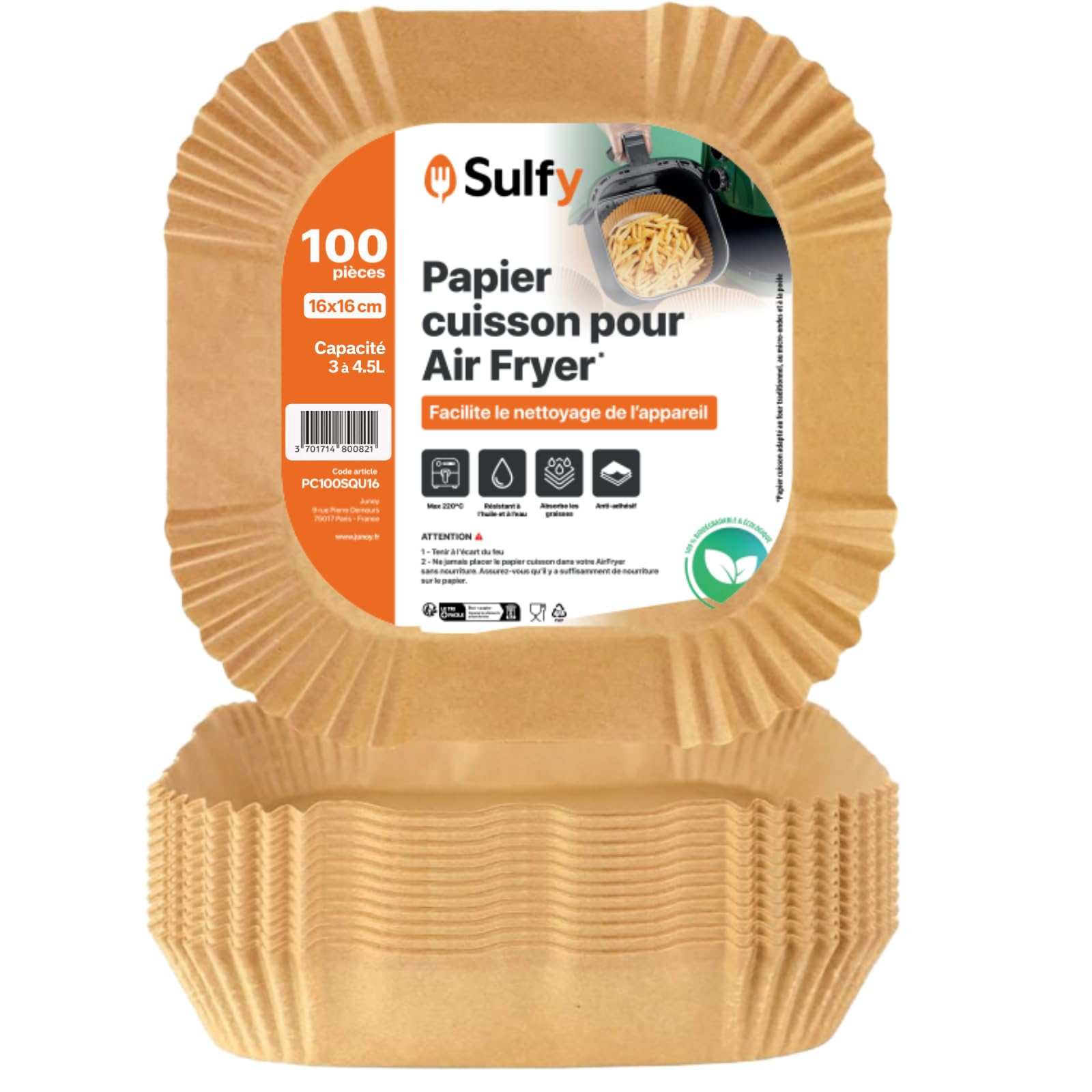 Papier Cuisson pour Air Fryer Carré Antiadhésif 16x16 cm 4-4,5 Litres