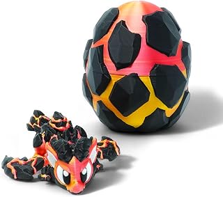 Articulated Dragon with Fantasy Egg – 3D Printed Mythical Creature Gift, Posable Jointed Companion, Collectible Detailed Shelf or Desk Decoration - For Adults (Firescale Lava Dragon + Egg)