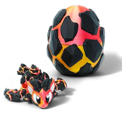 Articulated Dragon with Fantasy Egg – 3D Printed Mythical Creature Gift, Posable Jointed Companion, Collectible Detailed Shelf or Desk Decoration - For Adults (Firescale Lava Dragon + Egg)