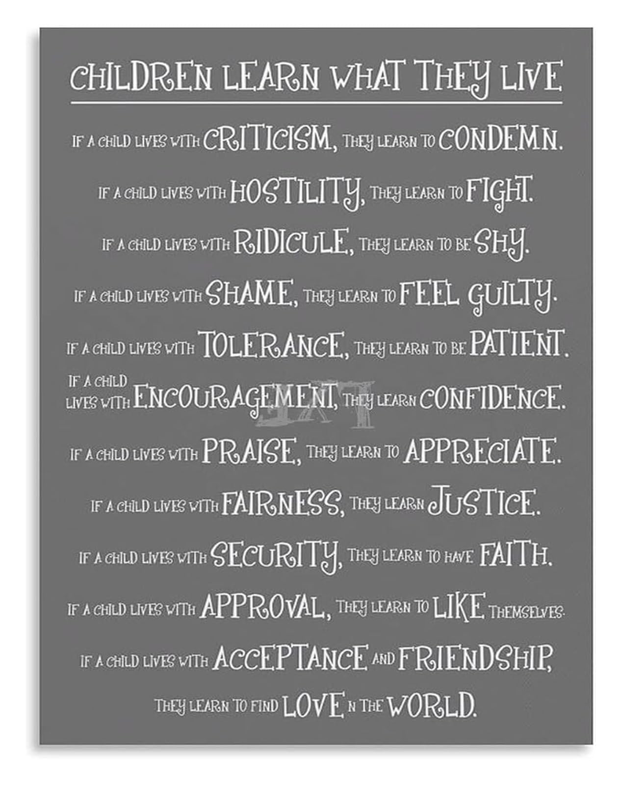 IDGTTLDF Learn What They Live Saying Poster Motivational Wall Decor For Toddler Room Nursery