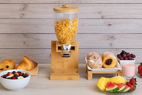 Miniatura 2 de Future & Friendly Finds Dispensador de cereales de bambú de 2 litros, elegante y duradero, recipiente de almacenamiento hermético para despensa y