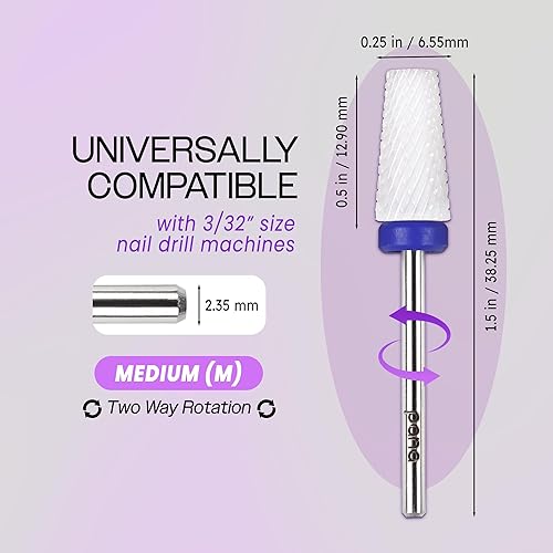 Miniatura 2 de PANA - Cabezal cónico de cerámica con vástago de 332 pulgadas (cerámica, grano medio), broca de uñas para eliminación rápida de acrílico o gel duro,