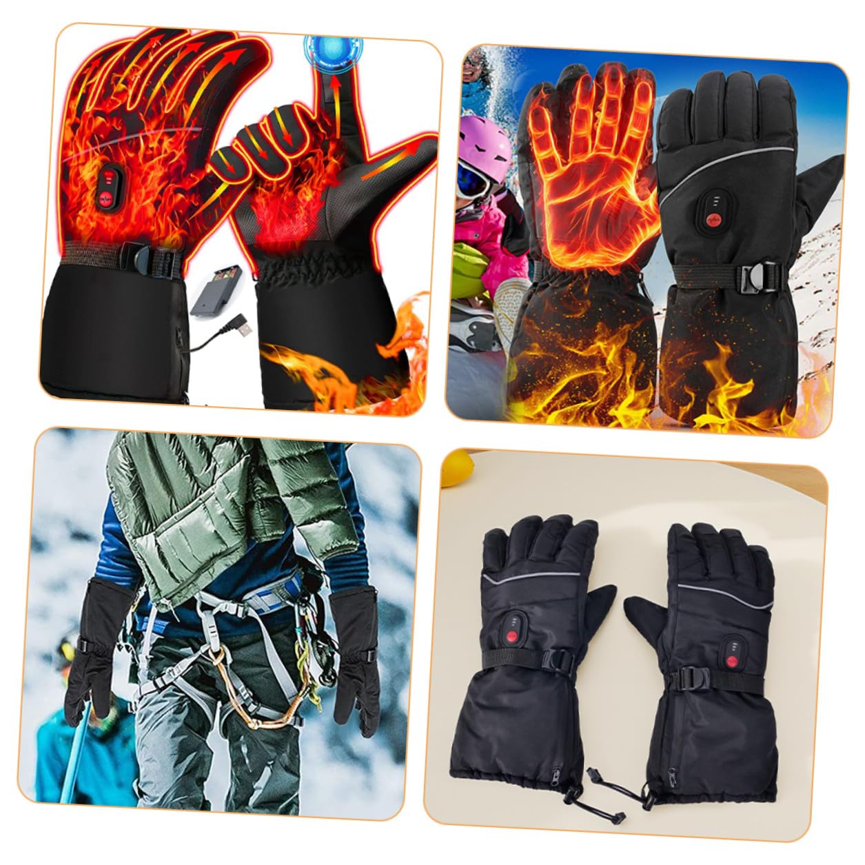 Mikinona Guantes de Esquí Calefactables para Hombre Guantes Térmicos Eléctricos Recargables Diseño de Dedos Separados Color Negro para Deportes al Aire Libre y Invierno Control