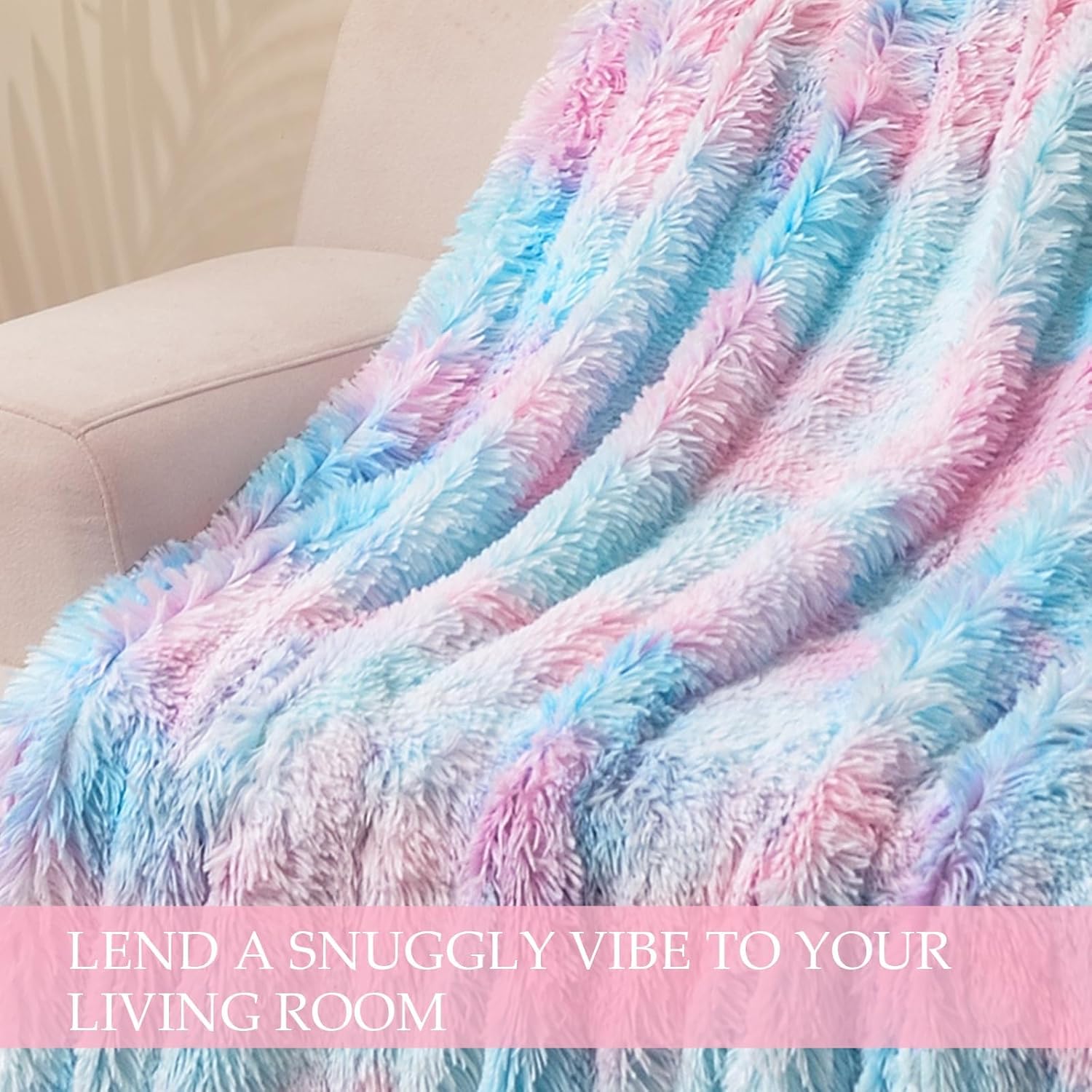 Exclusivo Mezcla Fuzzy Faux Fur Throw Blanket, Reversible Shaggy Sherpa Fleece Tie Dyed Blankets, Fluffy Plush Warm Throws for Couch, Bed, 50x60 Inches, Blue Pink - Image 8