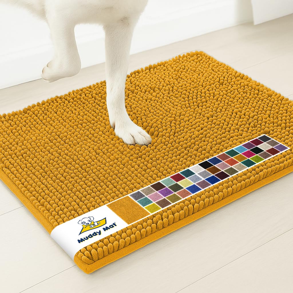 Muddy Mat® | Super Water Absorbent Door Mat Indoor, Microfiber Quick Dry Chenille Entryway Rug, Slip Resistant Front Door Mat, Indoor Mats for Entryway, Machine Washable Pet Rug, Gold 24" x 120"