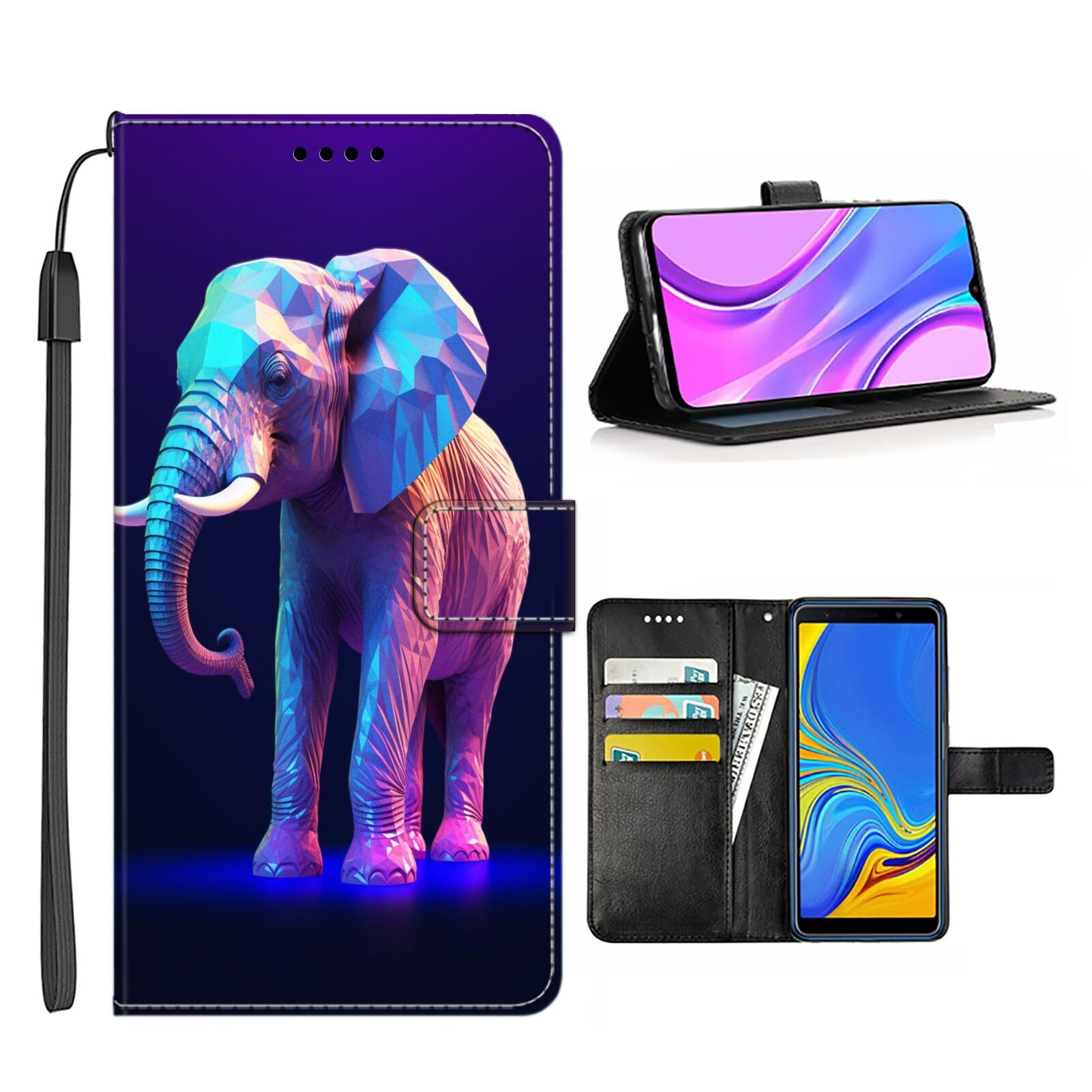 Wallet Phone Case for iPhone 12 Mini with Elephant-aa195 - Stylish and Functional PU Leather-Free Smartphone Case with Card Holder Multicolor
