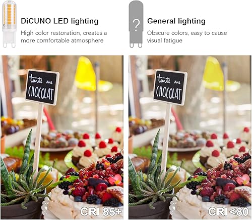 Miniatura 6 de DiCUNO Bombilla LED G9 de 4 W, 3000 K blanco cálido, equivalente a halógeno de 40 W, bombillas de araña T4 G9 con base de dos pines, no regulable,