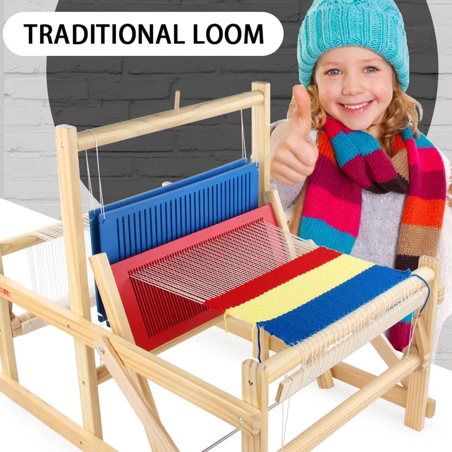 Telaio per Tessitura in Legno, Macchina per Maglieria in Lana Fatta a Mano Fai-da-Te con 3 Pettini, Telai per Arazzi, Set Artistico per Telaio per Tessitura Multi-Artigianato, per Bambini