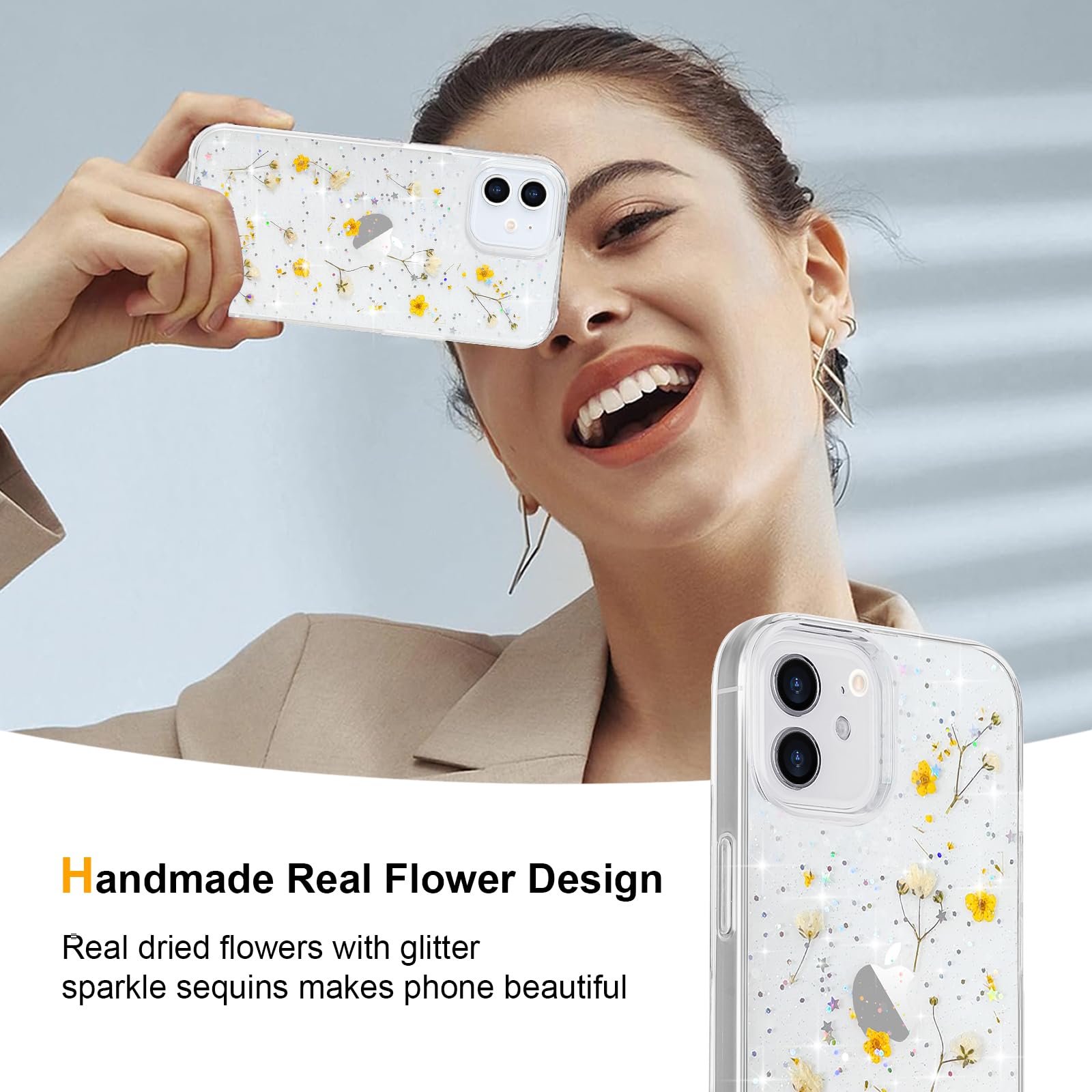 iPhoneアクセサリー HANA Amazon.com: L-FADNUT for iPhone 11 Case Floral Clear Glitter