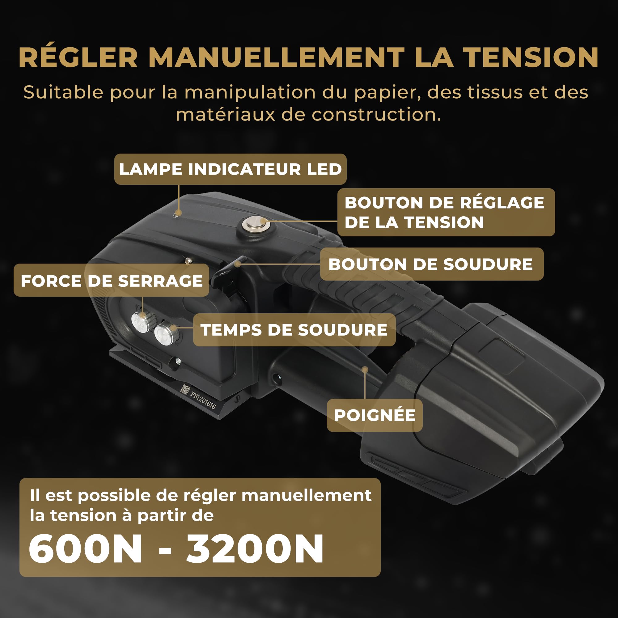U.S. Solid Cercleuse Automatique Électrique Professionnelle 13-16mm - Machine de Cerclage pour Bandes PP/PET, 2 Batteries 4000mAh Rechargeables