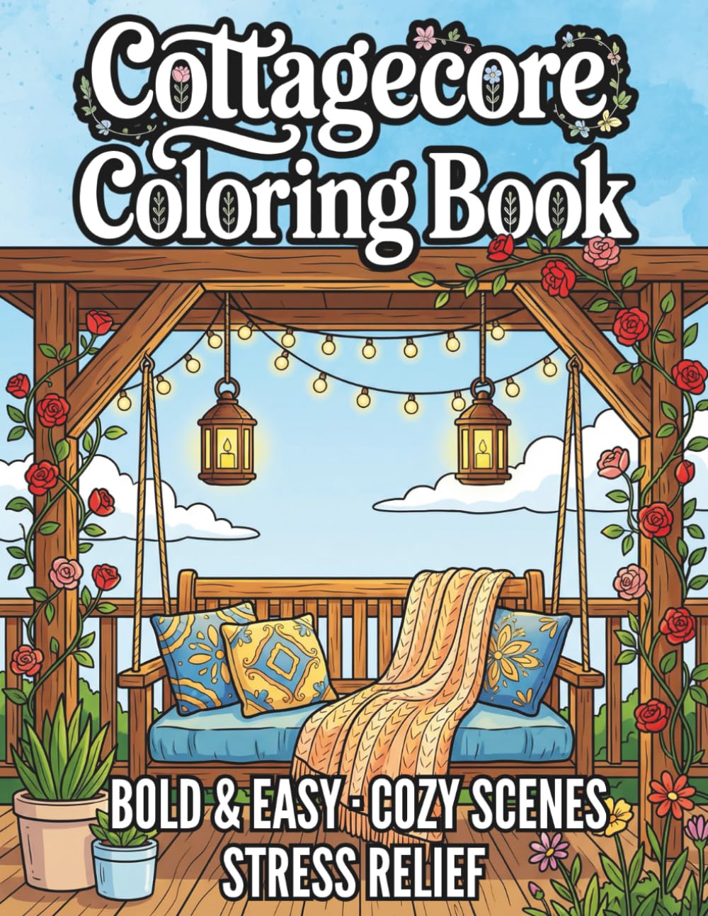 Cottagecore Coloring Book for Adults: Bold & Easy Cozy Cottage Life Scenes for Stress Relief, Relaxation & Mindfulness (50 Designs)