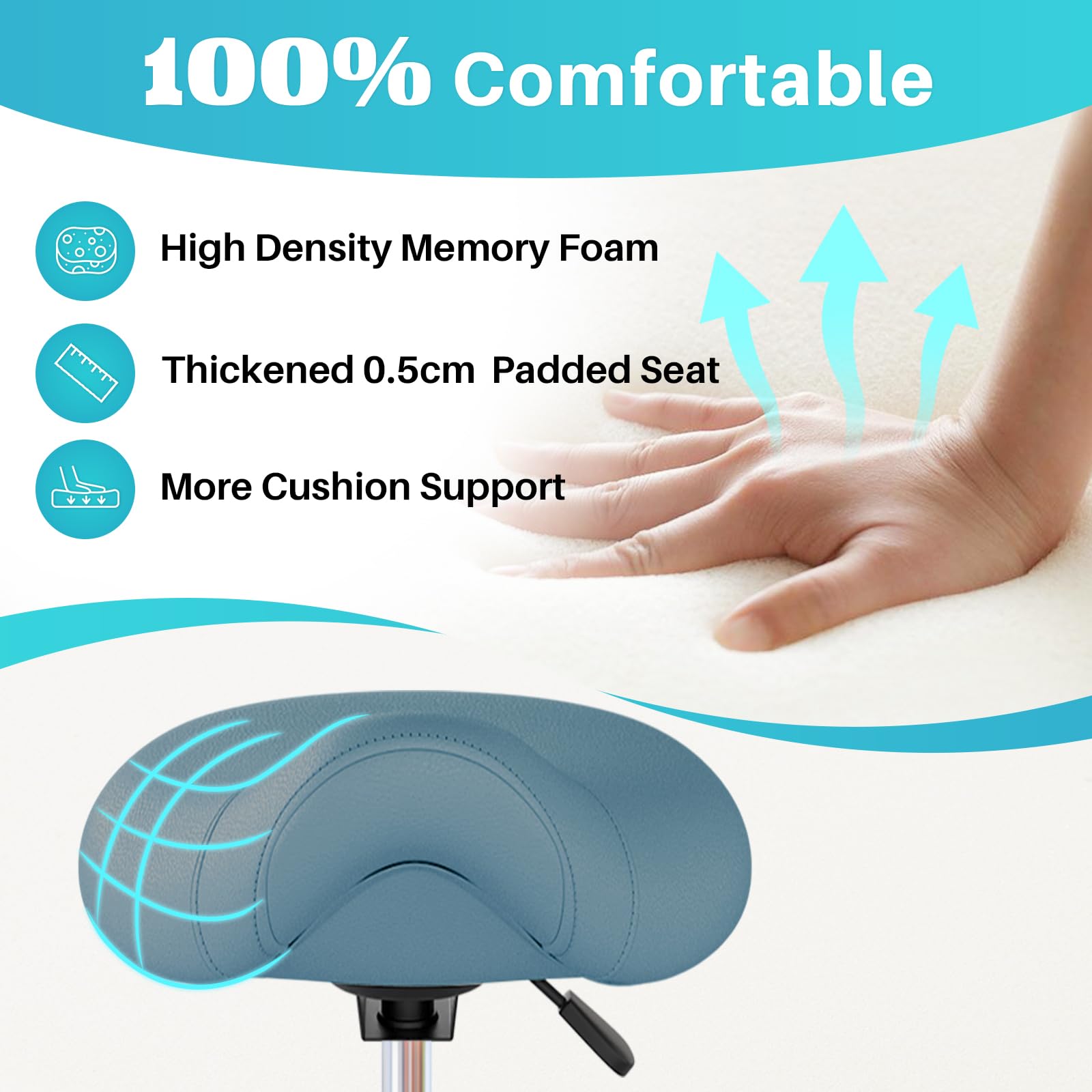 YEEZEE Ergonomic Rolling Saddle Stool with Adjustable Height and Footrest
