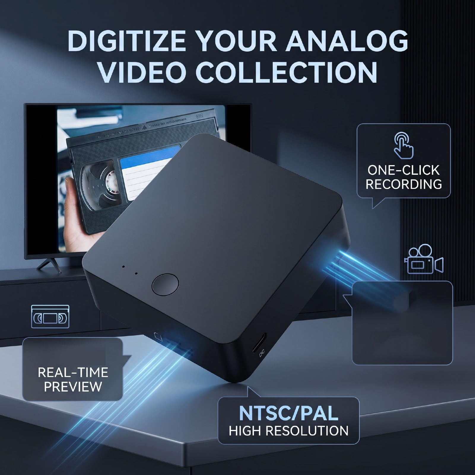Bewinner Konwerter Av dla Vhs Vcr DVD Przechwytywanie Analogowo-cyfrowe z Wyjściem HD