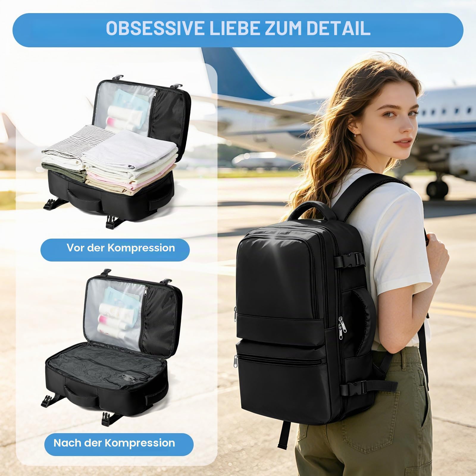 Handgepäck Rucksack Damen Travel Backpack 40x20x25 für Ryanair Reiserucksack Daypacks Mädchen Rucksack Wasserdicht Business Rucksack Damen Weekendertasche Schwarz