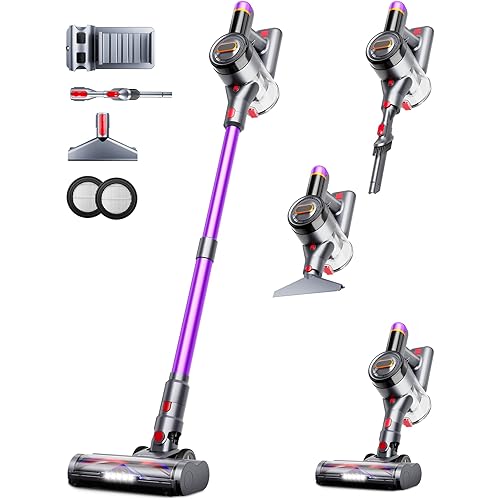 Cordless Vacuum Cleaner, Upgraded 550W 45Kpa 60Mins Vacuum Cleaners for Home, Anti-Tangle Stick Vacuum with Self-Standing, LED Display, 8-in-1 Wireless Vacuum for Carpet Pet Hair Hardfloor