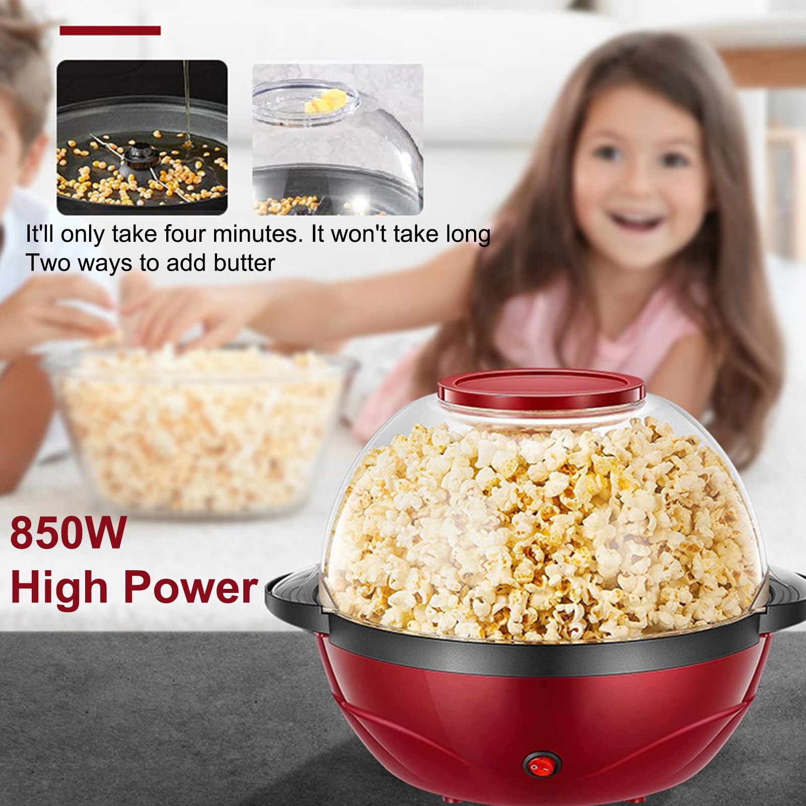 Máquina para Hacer Palomitas de maíz de 3.6 L, Totalmente automática, con Revestimiento Antiadherente. Palomitas rápidas en 4 Minutos, para Noches de Cine y reuniones Familiares