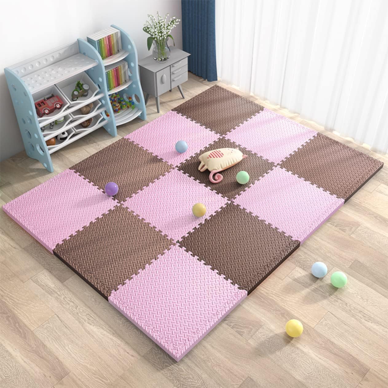 SIGNATRON Puzzle Flooring || Kids Interlocking Play mat || Shop Floor Mat || Kitchen Floor Mat || Pet Mat ||12 MM Thick (6 Tiles - 24 Square Feet, Pink - Brown)